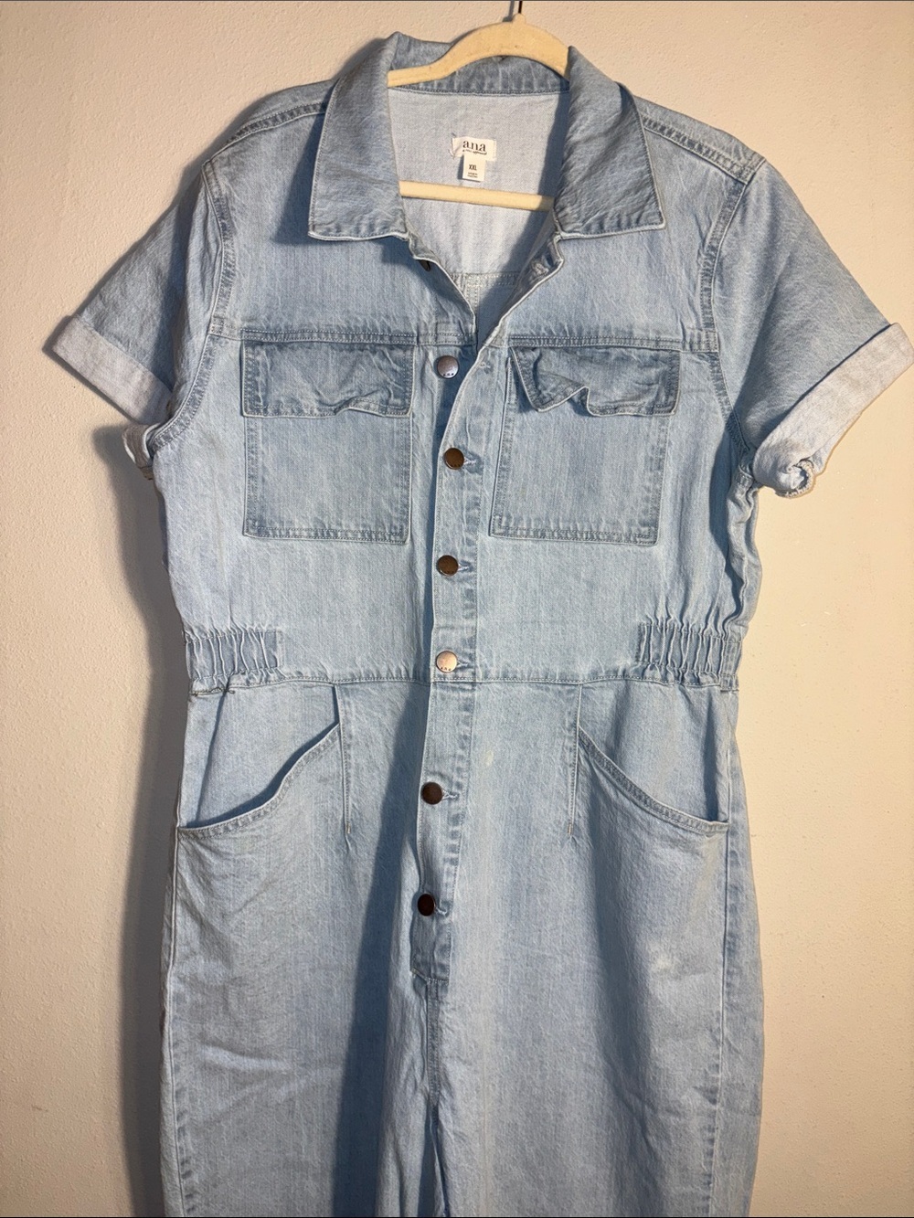 a.n.a Light Blue Denim Wide-Leg Jumpsuit - Picture 4 of 6